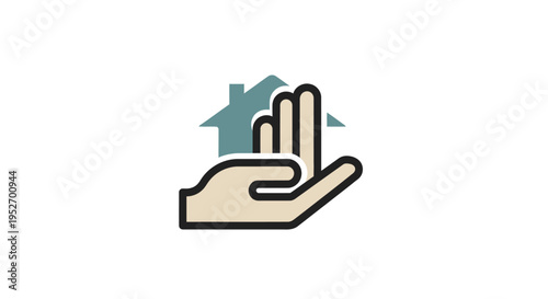 Graphic depiction of a hand protecting a house, symbolising home protection and safety