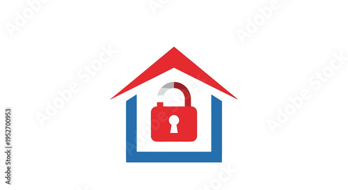 Home security concept: a house icon with a padlock representing protection and safety