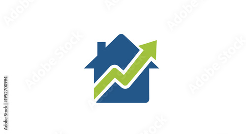 Home Financial Growth: Blue House Icon with Upward Arrow Representing Positive Trends
