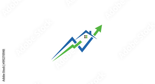 Real estate growth concept illustrated with a house and upward arrow symbol in graphic