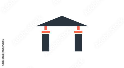 Minimalist representation of a building with columns and a triangular roof on a white background