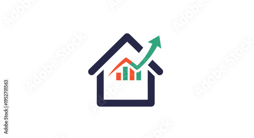 Real estate market growth and investment depicted with a house and a rising chart