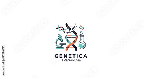 A schematic representation of genetic science with lab equipment and dna structure logo design