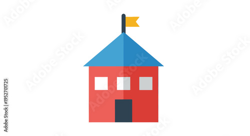 Colorful building icon with flag representing school, institution or educational establishment