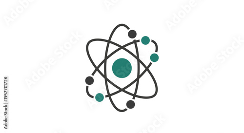 Atomic structure illustration representing scientific concepts in a minimalist modern style