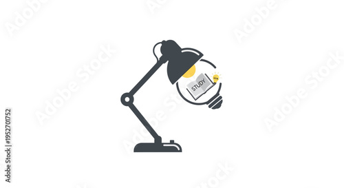 Conceptual illustration of studying and learning with a desk lamp in a minimalist style