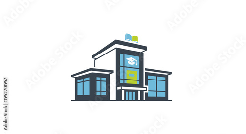 Modern stylized depiction of an academic institution for educational or learning environments