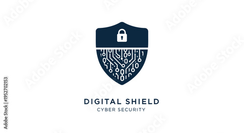 Digital security emblem with shield and padlock for cyber security and internet protection