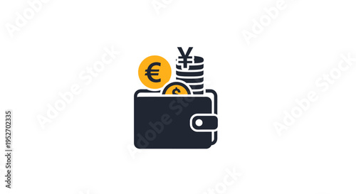 Wallet illustration depicting currency coins, money, and financial management in concept