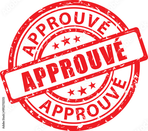 Approuvé. Tampon rouge grunge vectoriel. Illustration dessinée à la main. Français.