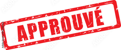 Approuvé. Tampon rouge rectangulaire grunge vectoriel. Illustration dessinée à la main. Français.