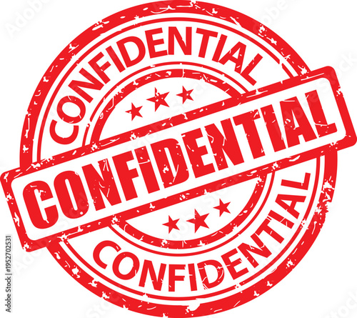 Confidential. Vector grunge red stamp. Hand-drawn illustration. English.