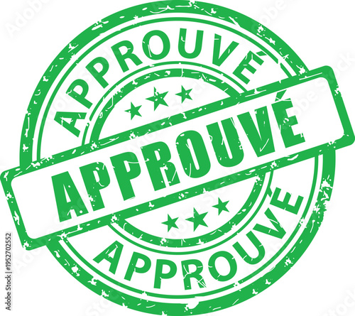 Approuvé. Tampon vert grunge vectoriel. Illustration dessinée à la main. Français.