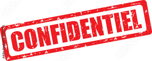 Confidentiel. Tampon rouge grunge rectangulaire vectoriel. Illustration dessinée à la main. Français.