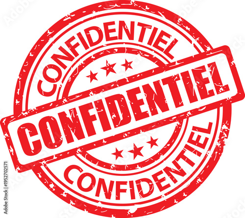 Confidentiel. Tampon rouge grunge vectoriel. Illustration dessinée à la main. Français.