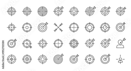 diverse target icons and bullseye symbols illustrating business goals aiming for success precision and strategic objectives.
