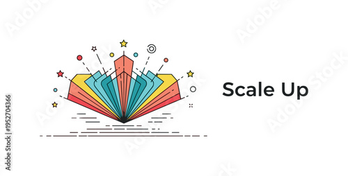 Dynamic volumes abstract growth concept illustrated by layered geometric shapes expanding outward from a central core with subtle motion lines. The composition