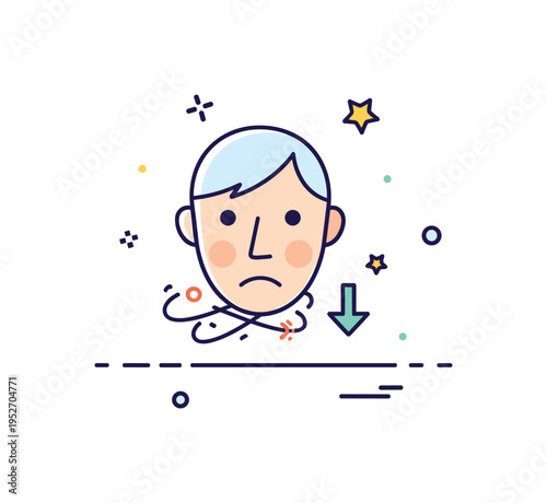 Fainting warning sign featuring a pale face icon with a small downward arrow and subtle dizzy lines, conveying lightheadedness and instability. A clear and