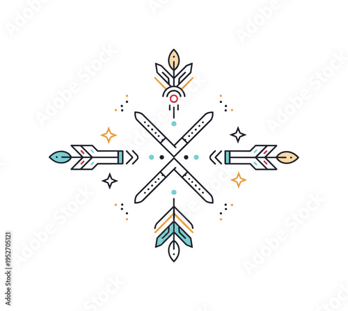 Indigenous inspired motifs in modern art represented by a compact canvas with rhythmic line patterns and subtle decorative dots arranged symmetrically. The