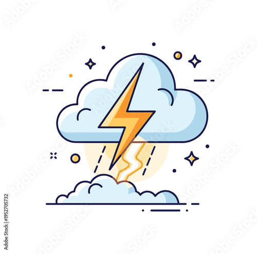 Electric discharge effect sharp yet rounded lightning bolt emerging from a glowing cloud form, conveying charged atmosphere and intense physical phenomena.