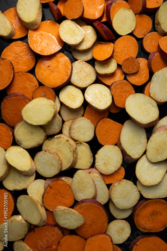 Sliced root carrot and parsnip food texture background