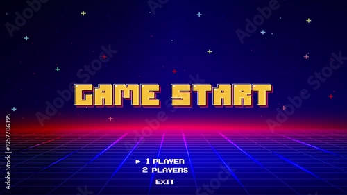GAME START. pixel art 8-bit. retro game in vector illustrations. arcade gaming.