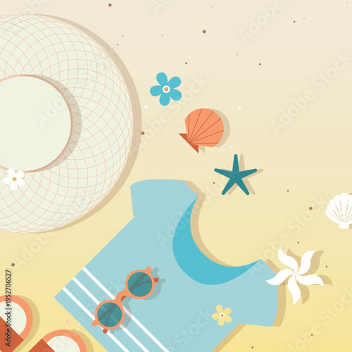 Modern tropical summer party poster and shopping sale discount banner with abstract shapes vector template