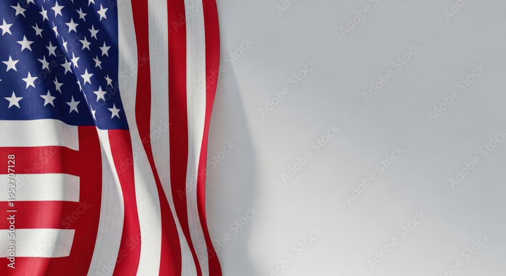 Obraz premium Waving American Flag Fabric Texture on a Clean Light Gray Background
