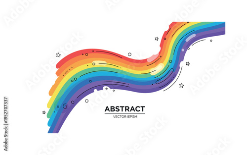 Abstract rainbow wave design showing layered curved stripes flowing diagonally across the composition, expressing movement, creativity, and dynamic color