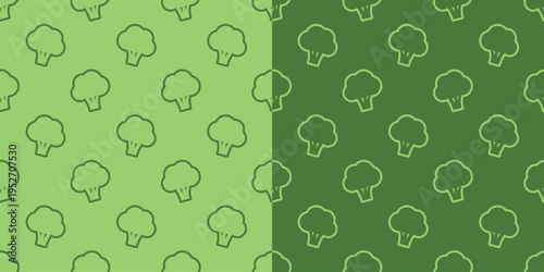 broccoli seamless pattern vector illustration. broccoli flat vector illustration. green vegetables icon illustration. two background broccoli seamless pattern with outline style 
