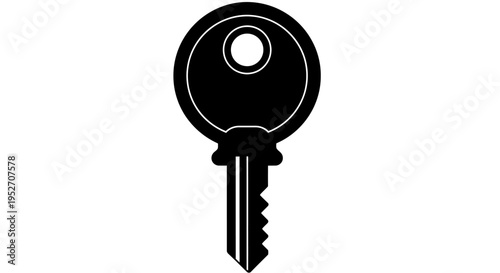 Simple black silhouette of a single key on a white background, representing security and access.