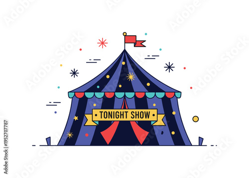 Vintage circus poster inspiration featuring a bold tent silhouette with subtle decorative stars and a small banner reading Tonight Show, conveying classic