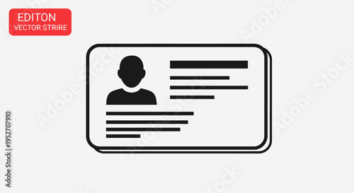 Black and white icon of an identification card or business card with a person's silhouette and text lines.