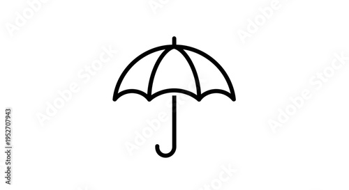 Simple Outline Icon of Open Umbrella for Weather and Rain Protection, Isolated White Background