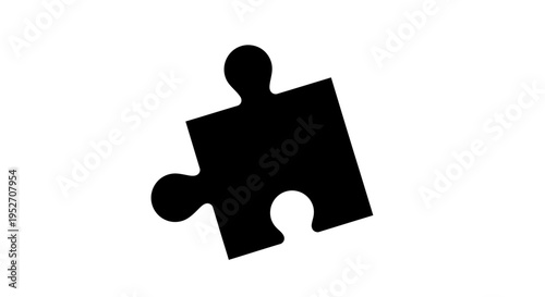 Single Black Puzzle Piece Icon for Solution and Challenge Concepts, Isolated White Background