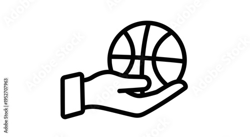 Obraz na płótnie Line art icon of a hand holding a basketball, representing sports or giving a ball