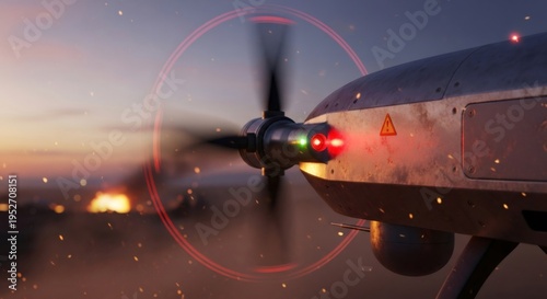 Wallpaper Mural Military suicide drone flying above battlefield at sunset. Kamikaze drone vehicle conducting precision strike mission. Advanced aerial surveillance and weaponized technology in war. Torontodigital.ca