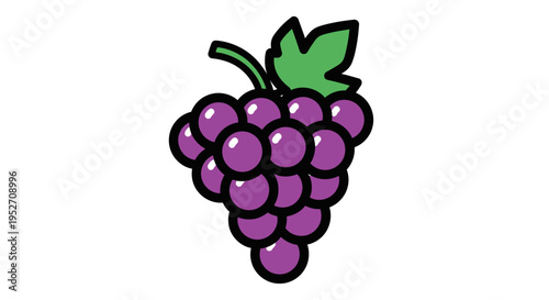 Cartoon illustration of a cluster of ripe purple grapes isolated on white background