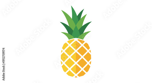 Isolated pineapple illustration with green leaves on white background