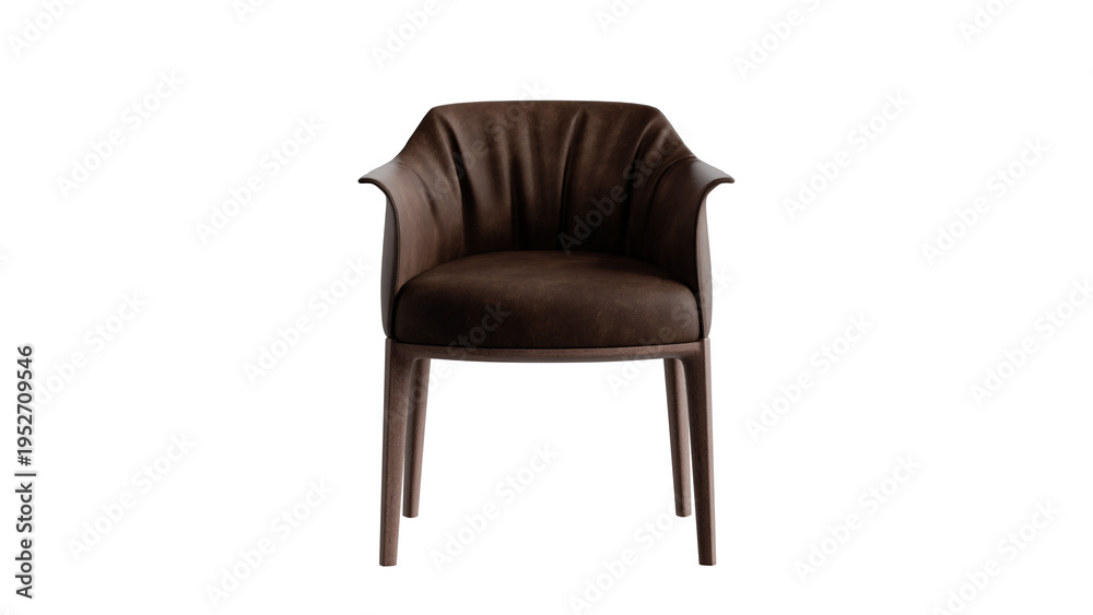 Fototapeta premium Modern brown leather chair with a wood frame for living room or office furniture.