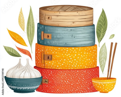 Cozy Morning Mindset Growth Concept,Peaceful Food Meditation Aesthetic Background ,Transformation Journey Daily Rituals Illustration
