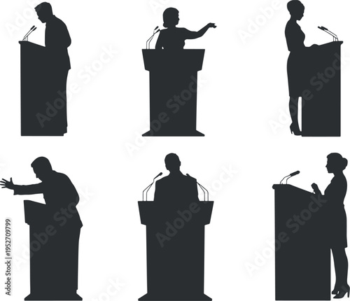 Public Speaker Silhouette Set for Political Debate and Press Conferences