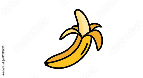 Cartoon banana illustration isolated yellow fruit with open peel