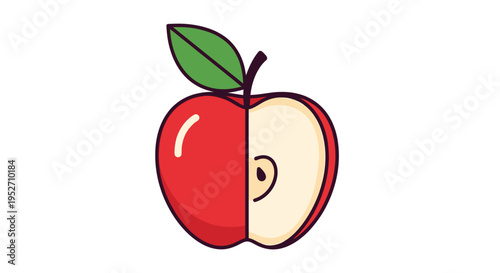 Fresh red apple halved showing inside vector illustration isolated on white