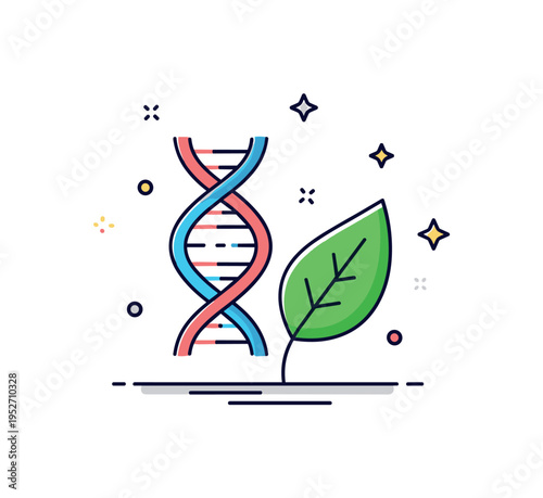 Genetic engineering for environmental resilience centered on a DNA helix merging with a green leaf icon, symbolizing science driven adaptation and sustainable
