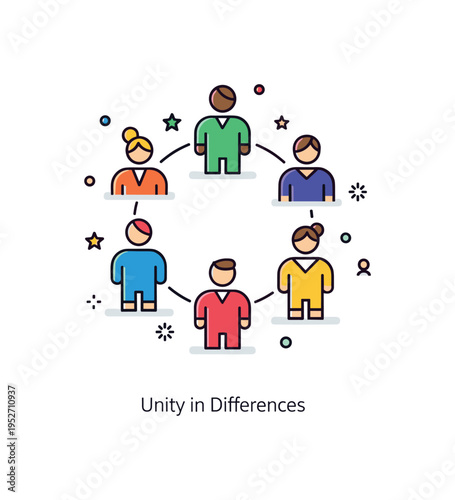 Respect for diversity inclusive leadership theme illustrated by a central guiding figure surrounded by varied team icons, expressing representation and shared
