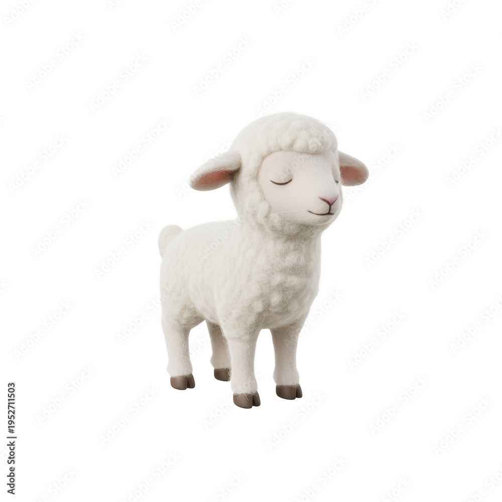 Fototapeta premium Cute Fluffy White Lamb with Closed Eyes