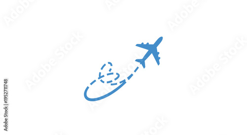 A blue airplane icon indicating air travel and a curved flight path, clean design