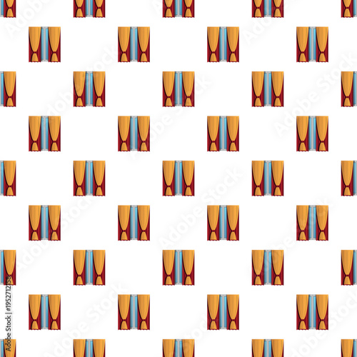 Repeating image of red and yellow curtains on a window pane as a decor element