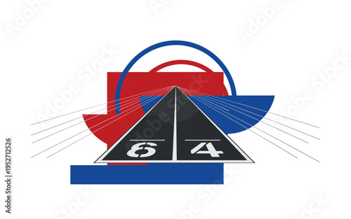 Black and white realistic running track lane viewed in perspective as the central object, visible lane markings and texture, cut-out effect with subtle white